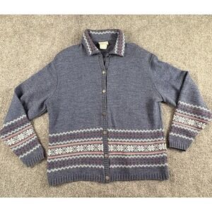 Vintage Company Collection Cardigan Women XL Blue Nordic Ski Cottage Preppy 90s